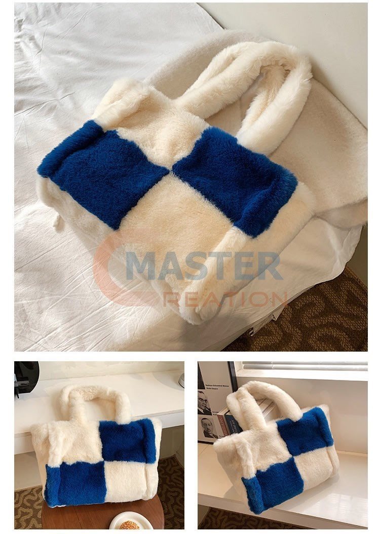Blue and White Plush Bag