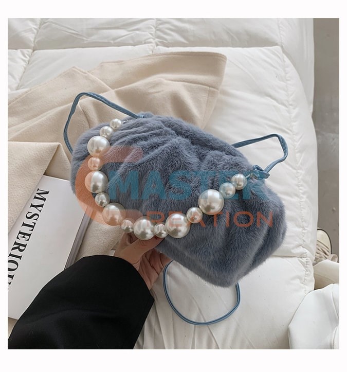 Blue Furry Handbag