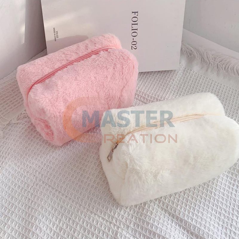 White and Pink Plush Bag