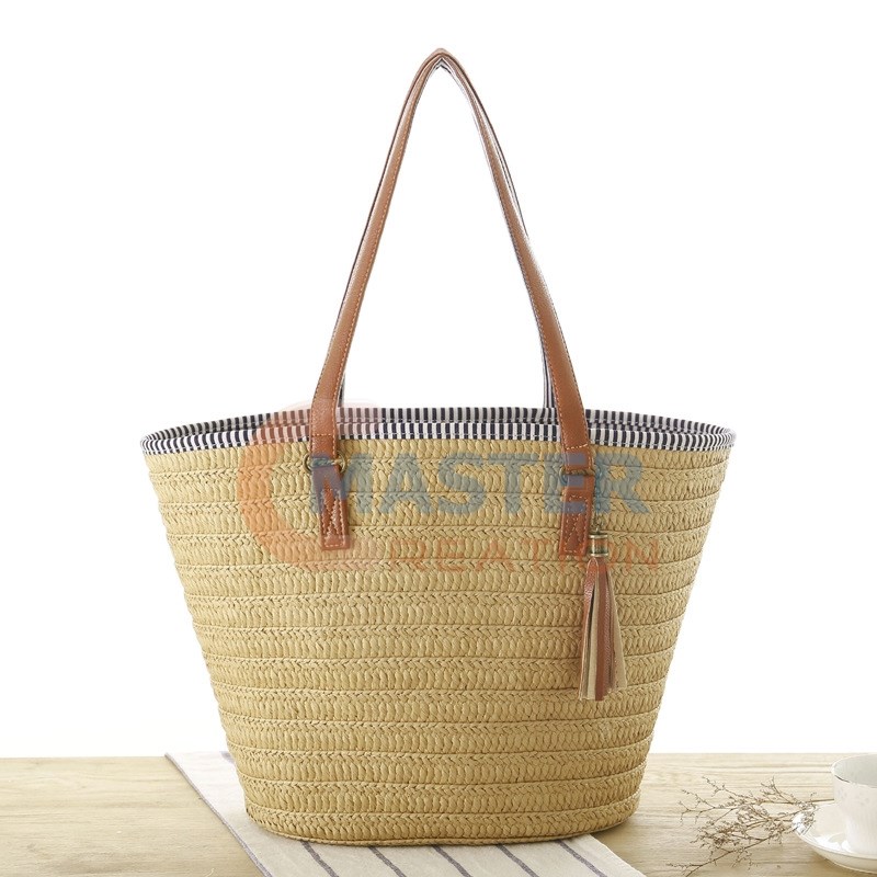 Beige Woven Straw Tote