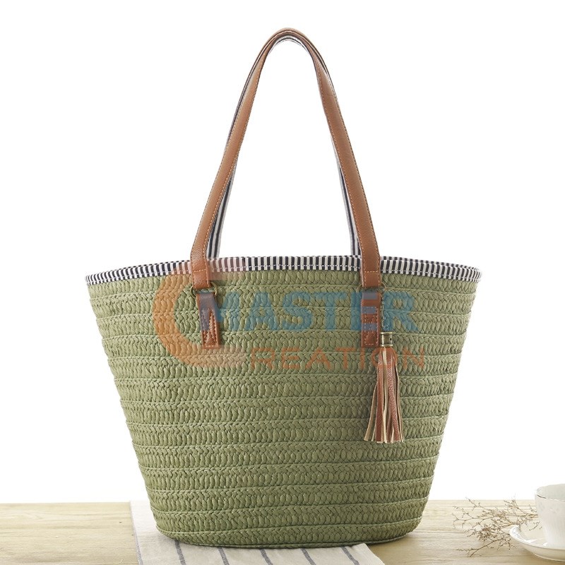 Green Woven Straw Tote