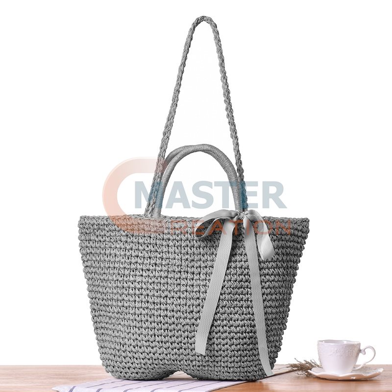Silver Woven Straw Bag