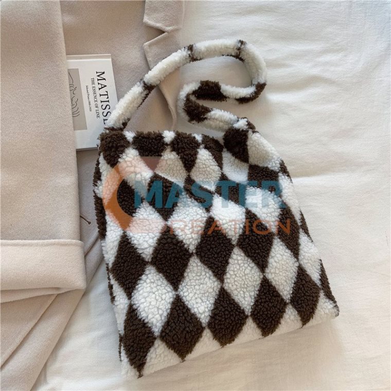 Black Grids Plush Bag