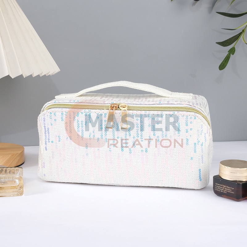 White Sequin Makeup Bag