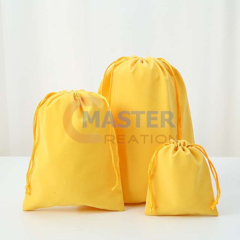 Yellow Velvet Drawstring Bag