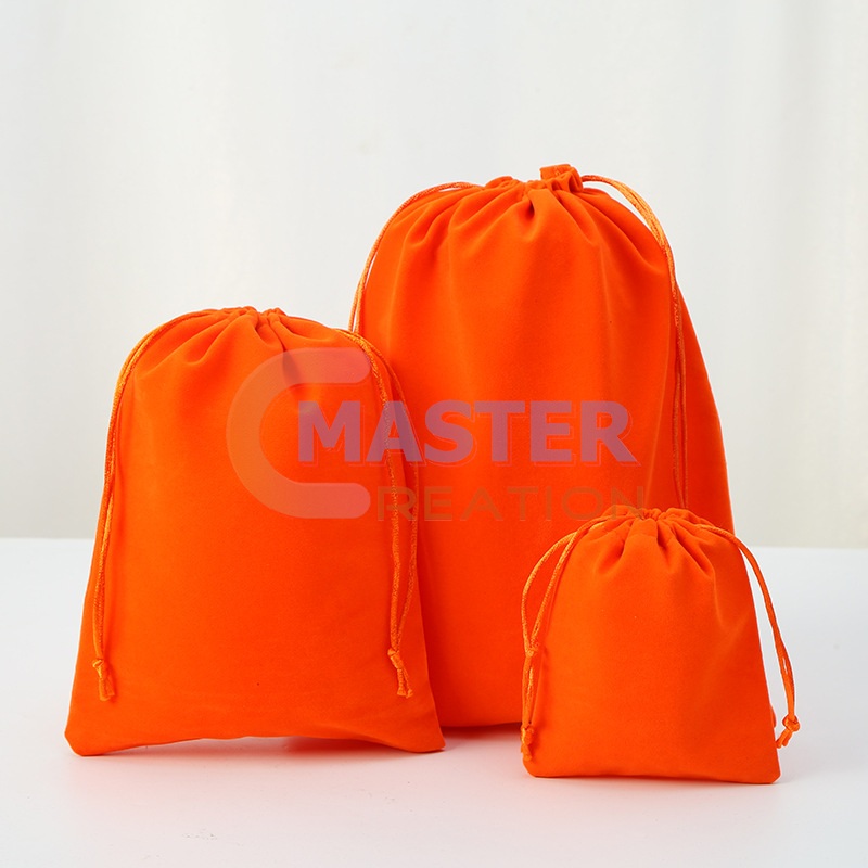 Orange Velvet Drawstring Pouch