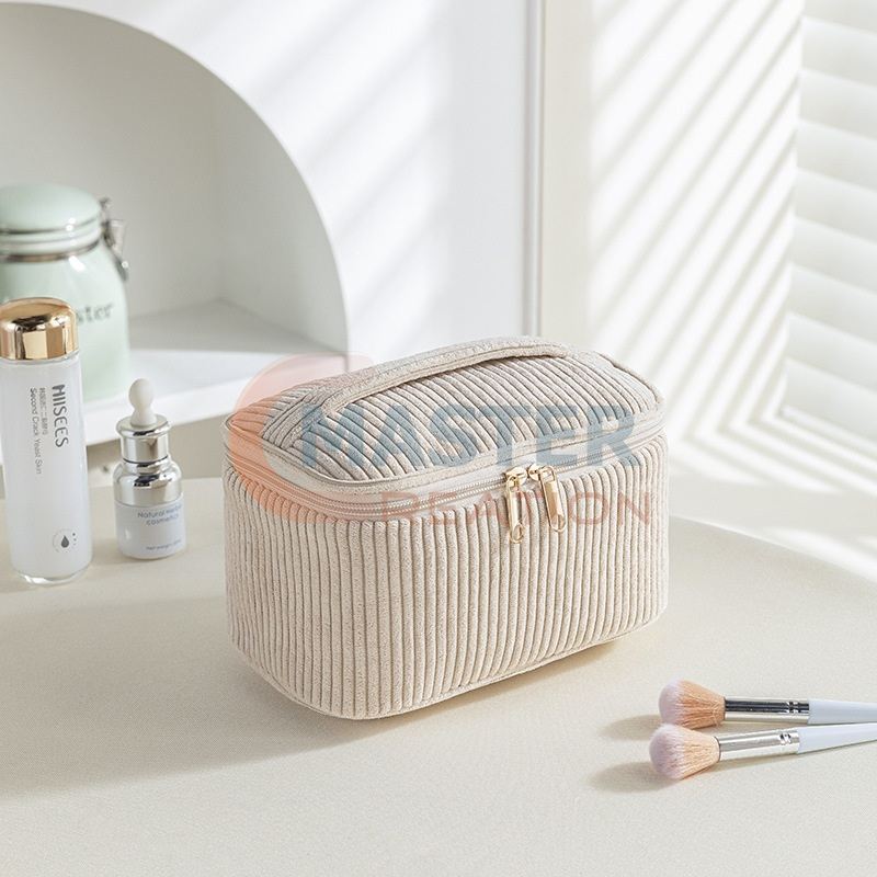 Beige Corduroy Makeup Bag