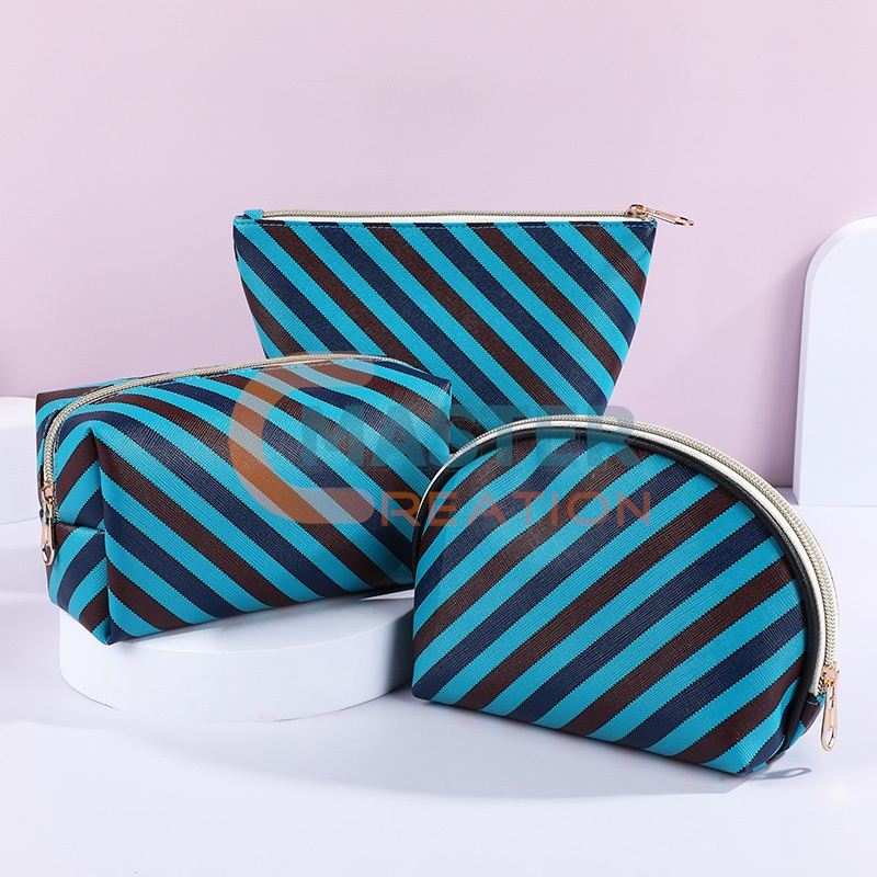 Blue Striped Makeup Bags
